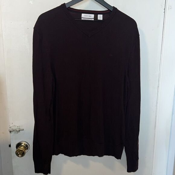 CALVIN KLEIN Tawny Port Extra Fine Merino Washable V Neck Sweater-L - Picture 3 of 11
